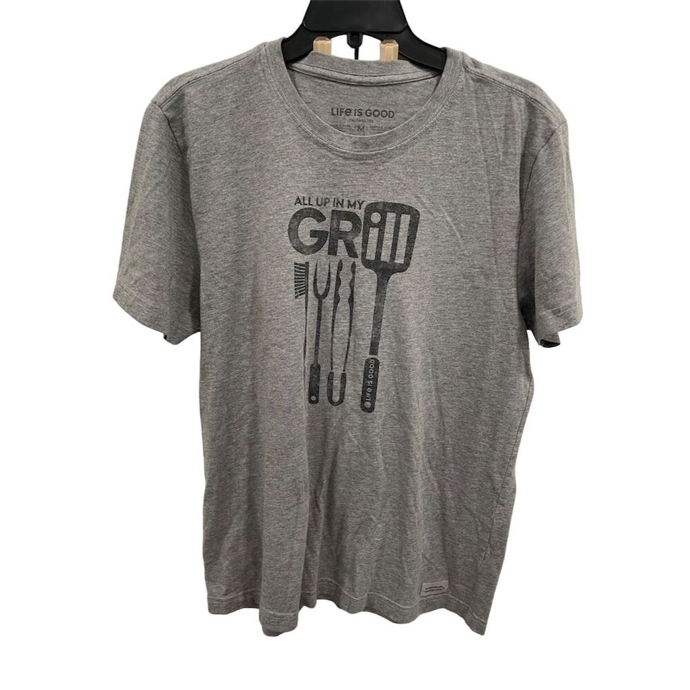 Life is‎ Good Men's "All Up In My Grill" Crusher Tee Size M Gray BBQ Shirt